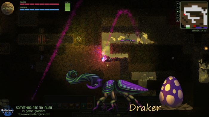 Draker enemy laying eggs that shoots dangerous projectiles towards the player.