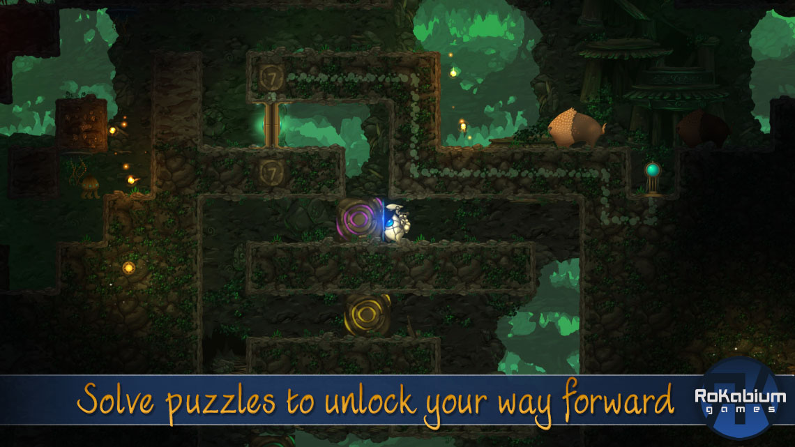 Solve puzzles to unlock your way forward.